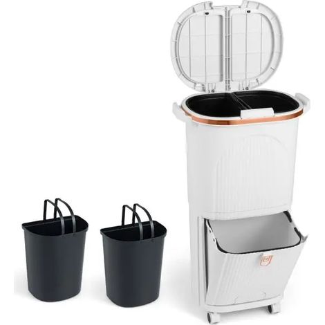 38L kitchen waste bin with lids, separate waste bin, 2 removable buckets, waste bin for living room, white (1/5)