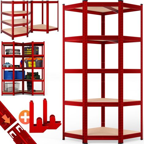 MONZANA® Corner Shelving Unit Heavy-Duty Steel Construction Adjustable Shelves Rubber Protectors Space-Saving Design Easy Assembly Garage, Workshop, Basement Organiser Rot (de)