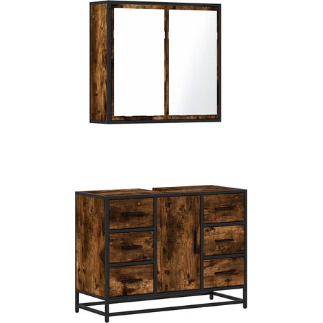 Set de muebles baño 2 pzas madera contrachapada roble ahumado vidaXL (1/5)