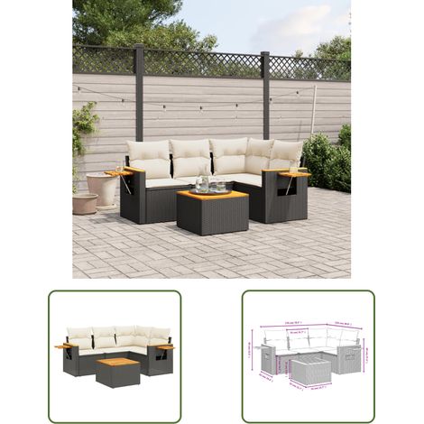 The Living Store 5-tlg. Garten-Sofagarnitur mit Kissen Schwarz Poly Rattan - Gartenmöbel - Outdoor Möbel - Rattan Sofa - Lounge Set - Esszimmergarnitur (1/3)