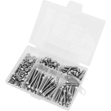 Kit 200 pièces vis à tête cylindrique hexagonale et écrous M4 en acier inoxydable 304, assortiment complet (1/5)