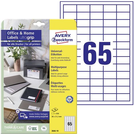Avery-Zweckform 3666-10 Etiquette universelles 38 x 21.2 mm papier blanc 650 pc(s) fixation permanente imprimante à jet (1/4)