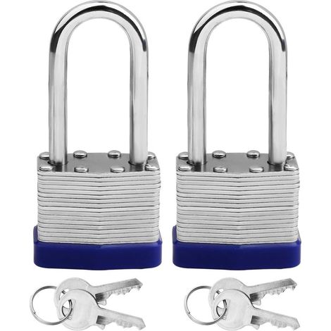 Lot de 2 cadenas avec clés, cadenas à clé en acier laminé longue serrure avec clés 44 mm cadenas à clé robuste (1/5)
