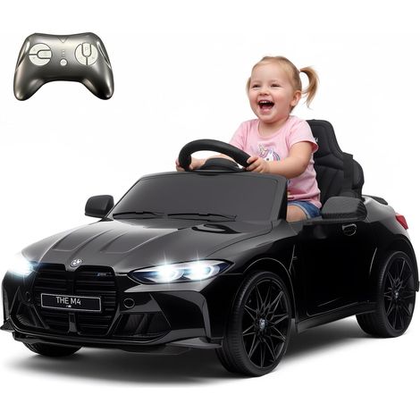 GARVEE BMW M4 Kinder Elektroauto 12V mit Fernbedienung, LED-Scheinwerfern, Musik, Sicherheitsgurt & Soft-Start, 3-5 km/h, Geschenk für Kinder ab 3 Jahren, Schwarz