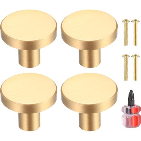 Runder Türgriff aus massivem Messing, Möbelgriff, Schubladengriff für Schränke, Kommoden, Küche, einlochiger Goldgriff - 4 Stück (25 x 20 mm) (1/4)
