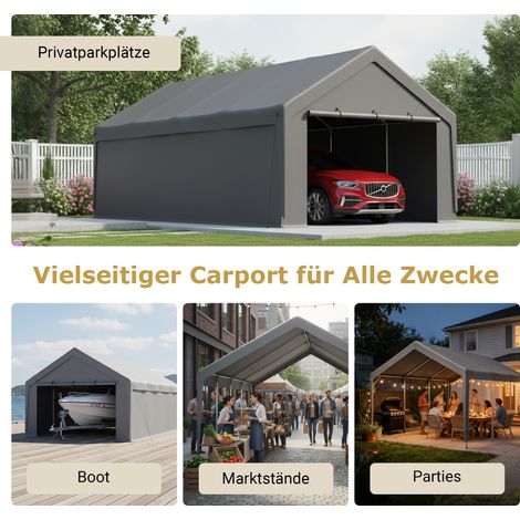 Garage pliable 4x7,6m pour auto, camionnette et bateau – Abri résistant avec armature en acier galvanisé, toile déperlante anti-UV, ouverture fenêtre enroulable, côtés démontables, 8 ancrages, teinte (1/5)