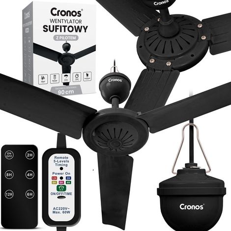 Ventilateur de plafond Cronos FC11-90 90 cm Noir + Télécommande (1/4)