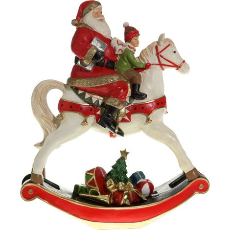 Statuetta decorativa Babbo natale con cavalluccio decorazione natalizia in resina da 34 cm (1/2)