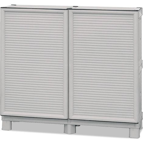 Dmora Armadio multiuso da esterno o interno, Mobile a 2 ante e 1 ripiano in polipropilene, 100% Made in Italy, cm 100x39h92, colore Grigio chiaro, con imballo rinforzato