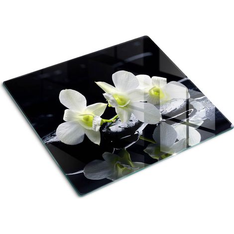 Planche de cuisine, couvre plaque, verre planche découper, verre trempé – 60 x 52 cm - Orchidée (1/5)