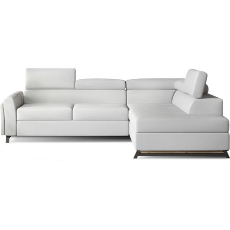 Canapé angle droit convertible simili cuir blanc avec têtières réglables Nikos 265cm (1/5)