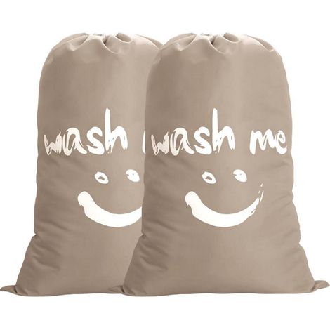 Lot de 2 sacs à linge 125L pliables avec cordon de serrage et fermeture, Khaki (1/5)