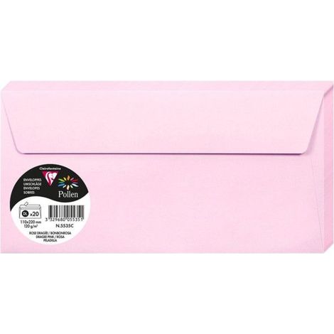Enveloppe - CLAIREFONTAINE - Pollen - 110x220mm - 120g - Rose dragée - Paquet de 20 (1/3)