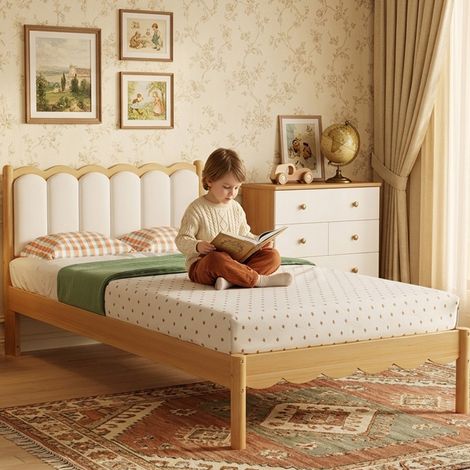 Bett Bettgestell gepolstert 90x200 Holz Beige HAVRYA (1/5)