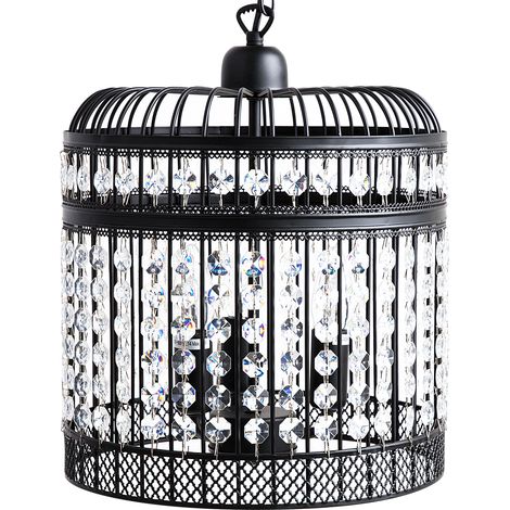 Lámpara colgante de metal negro 75 cm jaula 3 bombillas cadena de diseño glam estilo industrial Celon