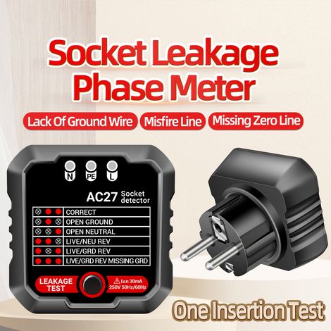 Testeur de prises ANENG 250 V, détecteur de courant de fuite, polarité de la prise et du fil de terre, détecteur de tension et de polarité automatique du circuit, norme européenne AC27, noir.
