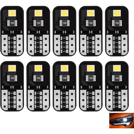 10 PCS T10 LED Bulbs, W5W 501 Wedge LED Bulbs, 6500K Xenon White 12V Canbus Ready Error Free Lights for Car Interior Dome Map License Plate Side Marker Trunk Courtesy Lights Plug and Play (1/5)