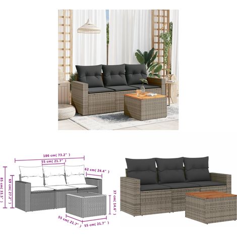 Salon de jardin 4 pcs avec coussins gris résine tressée - Ensemble Salon De Jardin - Salon De Jardin Extérieur - Meuble De Jardin - Mobilier De Jardin - Canapé Jardin - Home & Living (1/3)