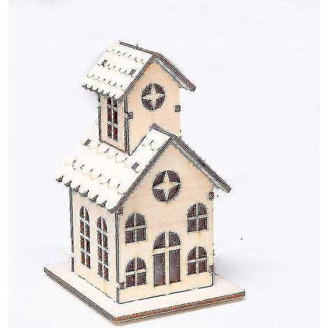 Decoraciones navideñas Casas de madera decoradas con luces para Navidad Colgantes para árbol de Navidad Regalos navideños (2 piezas) (1/5)