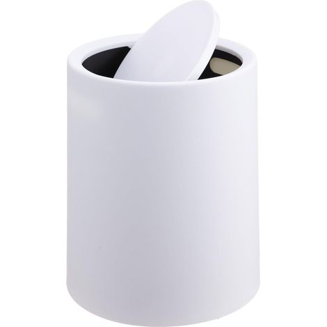Poubelle cosmétique, 6 L, couvercle basculant, seau intérieur, plastique mat, ronde, blanche (1/5)