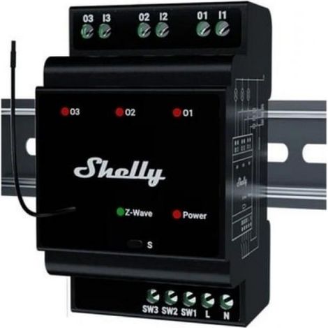 Shelly Qubino Wave Pro 3 Relé de bus Z-wave de 3 canales DIN