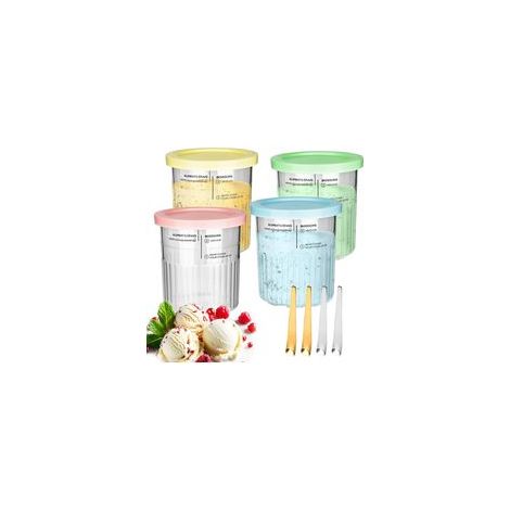 4er-Set Ersatzbehälter für Ninja Creami Deluxe NC501EU NC500EU – 800 ml – Auslaufsicher – Für Ninja Deluxe Eismaschine – Creamy Cup NC501 NC500 – Mit Löffel, BPA-frei, spülmaschinenfest – Crezuo