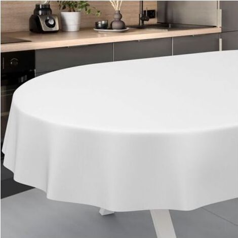 Nappe en Toile cirée, Lavable, pour Table de Jardin, extérieur, intérieur, Ovale, Bord coupé, Blanche, 220 x 140 cm (1/5)