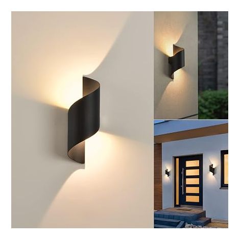 Lampe Murale LED Extérieure, Métal Spirale Haut/Bas, 3000K, Noire (1/5)
