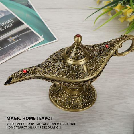 Lampe à huile décorative rétro en métal, style conte de fées, inspirée d'Aladdin. (1/5)