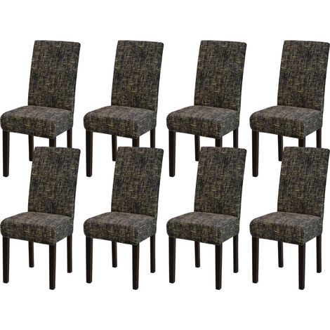 Housses de chaise extensibles et lavables, lot de 8, motif marron (1/5)