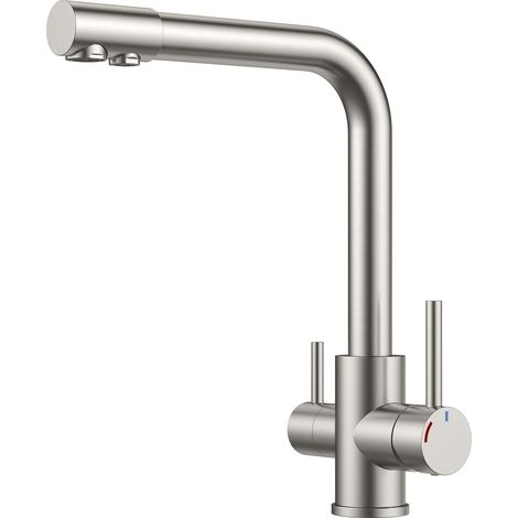 Robinet Cuisine 3 Voies, Double levier, Acier Inoxydable (1/5)