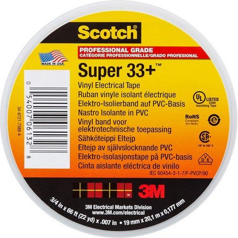 Ruban Électrique Vinyle Scotch® Super 33+ 3M™ 19mm x 20m 3M-7000042541 Noir (1/3)