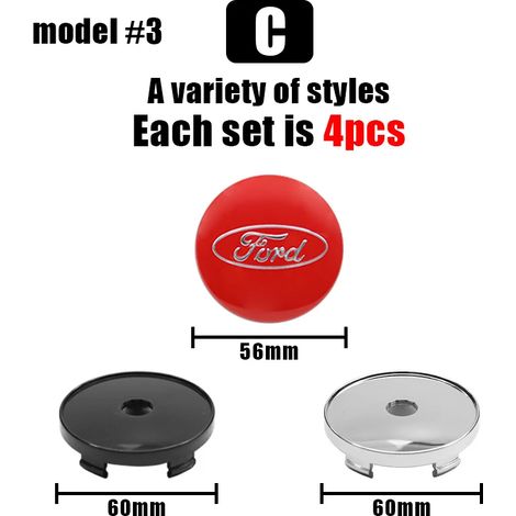 (Modèle 3, couvercles argentés, 60 mm) - Lot de 4 enjoliveurs centraux de roue de 60 mm pour voiture, compatibles avec Focus MK2, MK3, Mondeo Escape, Kuga, Ranger, Fusion et S-MAX. (1/5)