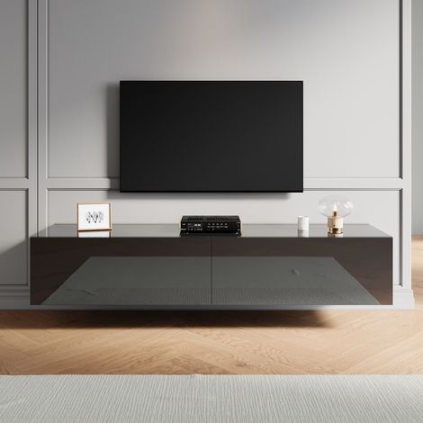 ELEGANT Soft Close TV Stand with Drawer Wall-Mounted/Floor Standing Modern Black High Gloss TV Stand Suitable for Living Room and Bedroom, 1600x400x300mm (1/5)