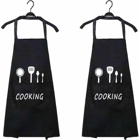 2 Pack Tablier de Cuisine Etanche,Tablier Cuisine imperméable,Homme et Femme Tablier avec Poche pour Cuisine Barbecue Jardin Restaurant Café Chef Boulanger Serveurs Serveuse(noir) (1/5)
