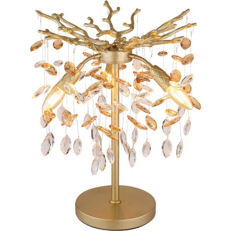 Tischleuchte Beistelllampe Tischlampe goldfarben matt Glaskristalle amber H 50cm