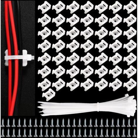 50 Sets 22.3 x 15.9 mm Saddle Type Cable Ties, Saddle Type Cable Holder, with M3.5 Screws and Cable Ties, for Wire Management, White (1/5)