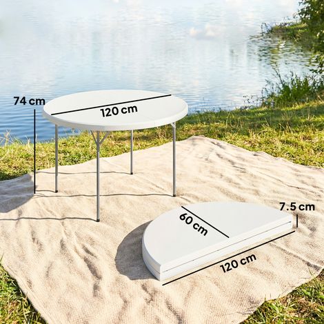 Table de camping ronde pliante en métal et PEHD, 120 x 120 x 74 cm, blanche (1/5)