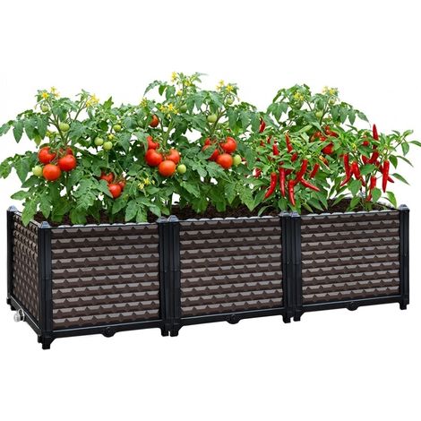 Jardinière surélevée auto-arrosage approfondie 36 cm, 136 L, grande jardinière pour plantes d'extérieur, patio surélevée, pot de fleurs, légumes, kit de plantation avec trous (1/5)