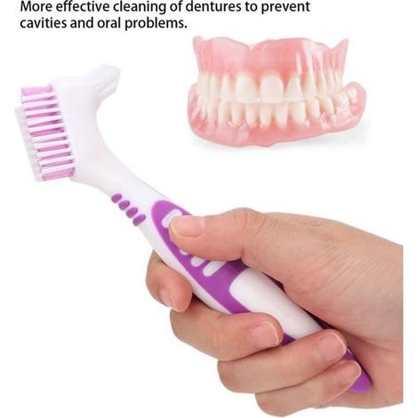 2 PC Brosse De Nettoyage Pour Dentier Nettoyeur De Prothèses Avec Des Soies Multicouches Et PoignéE Ergonomique (1/4)