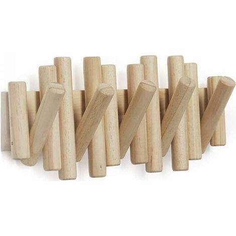 Gancio a parete con 5 ganci, legno naturale, 37,1x16,5x4,4 cm.