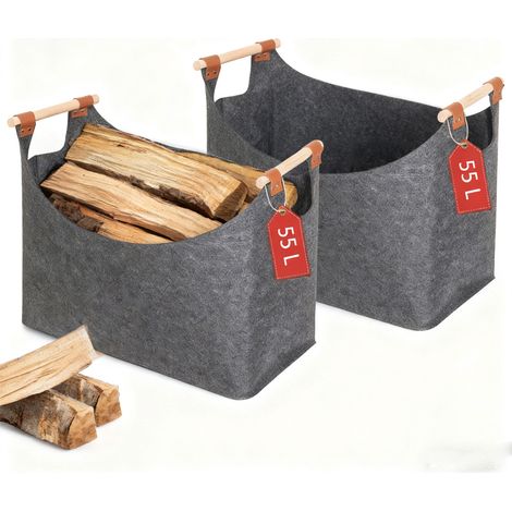 2 X Panier de Rangement Multifonction 55L - Pour Bois, Jouets, Journaux - Sac Pliable 45x32x40 cm - Idée Organisation Maison (1/5)