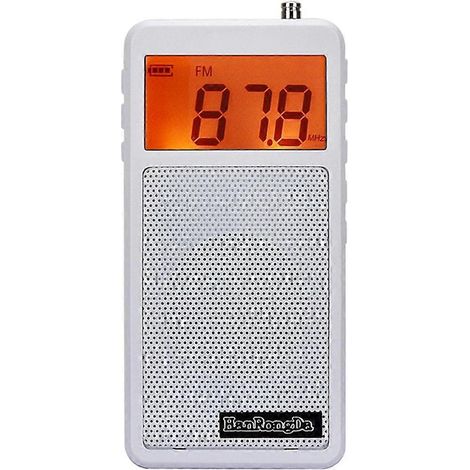 HanRongDa Mini FM/AM Taschenradio mit orangefarbenem LCD-Bildschirm mit Hintergrundbeleuchtung, Breitbandlautsprecher und Sleep-Timer. (1/5)