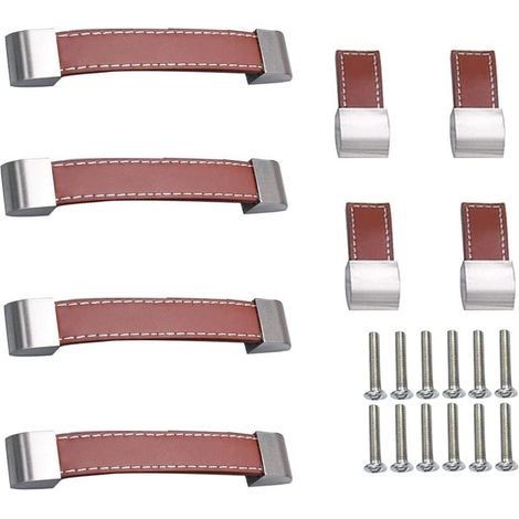 8-teiliges Set Leder-Schubladengriffe, Möbelgriffe, Leder-Türgriffe, Küchengriffe, Knöpfe mit Schrauben, Ledergriffe für Schränke und Badezimmertüren (1/4)