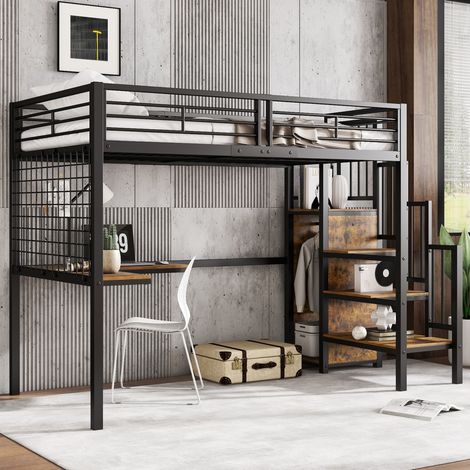 lit enfant mezzanine rangement bureau 90x200 métal OKMYHOME (1/5)