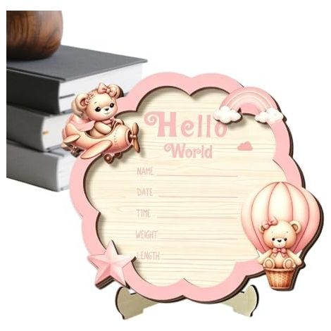 Panneau de naissance pour enfant Décoration murale 2D à personnaliser avec photo Panneau avec détails de naissance Pour parents, grands-parents, futures mamans À poser sur la cheminée ou une étagè (1/5)