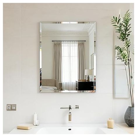 Miroir Mural Salon Décoratif: Miroirs Muraux Design en Verre Biseauté sans Cadre Grand Miroir Suspendu Rectangulaire Argenté Décor Mural d'Entrée Modern pour Chambre Salle de Bain - 50 40cm (1/5)