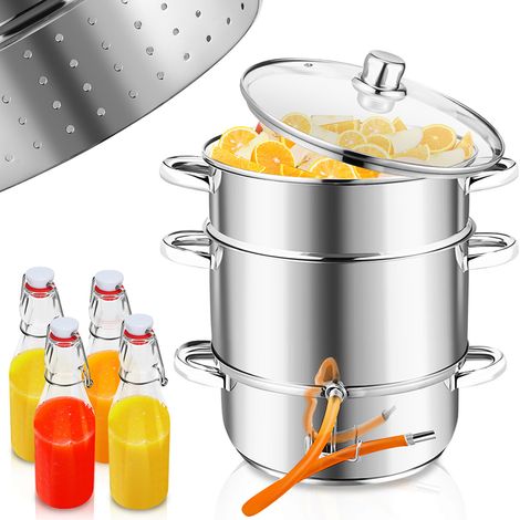 Randaco Centrifugeuse à vapeur 8 L en acier inoxydable avec 4 bouteilles à bouchon mécanique – Centrifugeuse pour fruits et légumes, Ø 26 cm, lavable au lave-vaisselle, compatible avec tous les types (1/5)