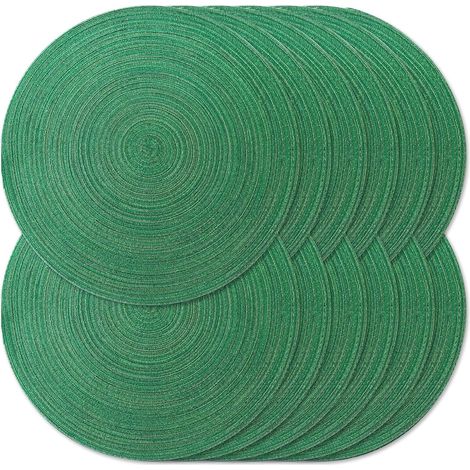 Lot de 12 sets de table ronds tressés de 38,1 cm pour tables de salle à manger, tissés naturels, rustiques, résistants à la chaleur pour Noël (vert brillant, 12)'Rond Vert Brillant 12 pcs'Rond Vert Br (1/5)