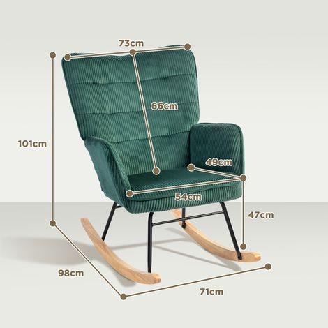 Poltrona a dondolo effetto velluto a coste, schienale alto, braccioli, verde scuro HAVRYA (1/5)